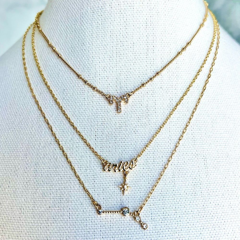 Nordstrom Aries Zodiac Necklace‎ Celestial Aesthetic Gold Tone Layered NWOT